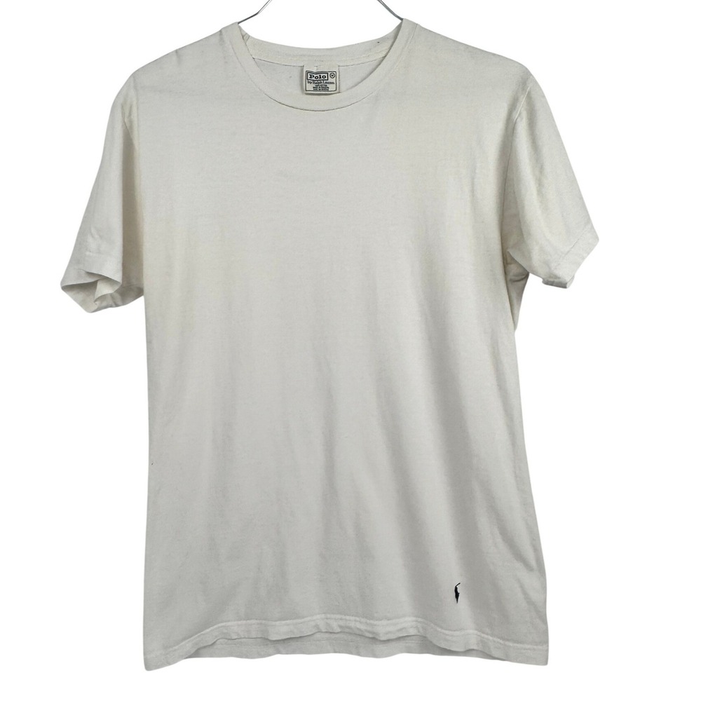 VTG Polo Ralph Lauren Blank Plain White‎ Cotton T-Shirt Size Medium